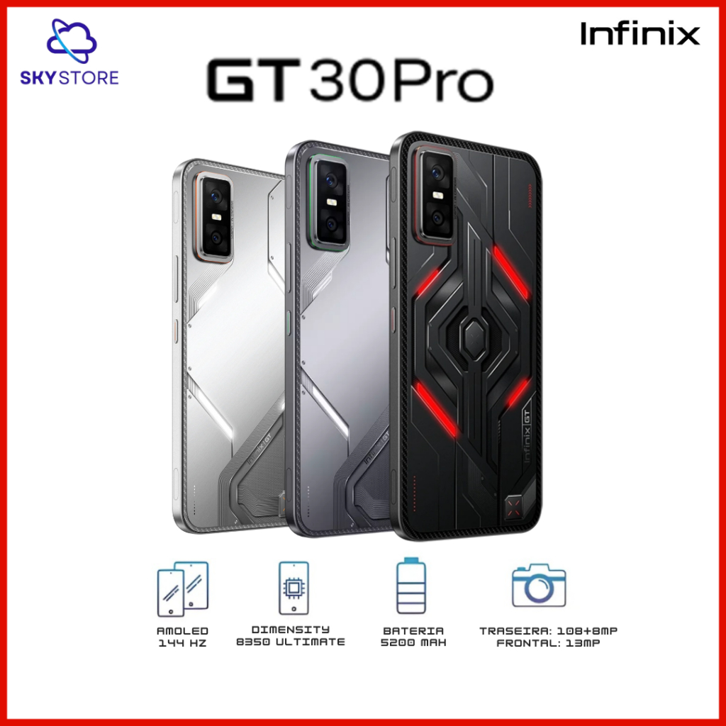 Infinix GT 30 PRO 5G, 512GB + 12GB RAM, Processador Dimensity 8350 Ultimate, Versão Global, Câmera 108MP, Tela AMOLED em Oferta na Shopee