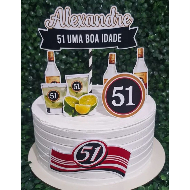 topo topper de bolo bebida 51 um boa idade 51 anos em Oferta na Shopee