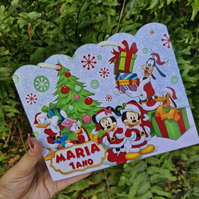 Sacolinha PEGUE E MONTE Personalizadas Natal do Mickey | Turma do Mickey | Lembrancinha aniversário