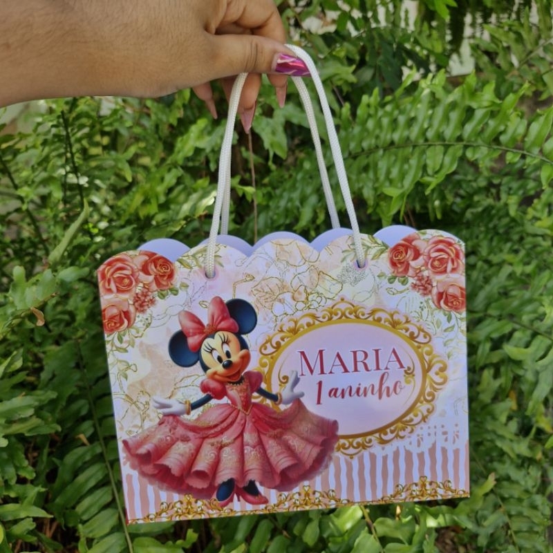 Sacolinha PEGUE E MONTE Personalizada Minnie Realeza | Rosa | Lembrancinha | Aniversário | Princesa