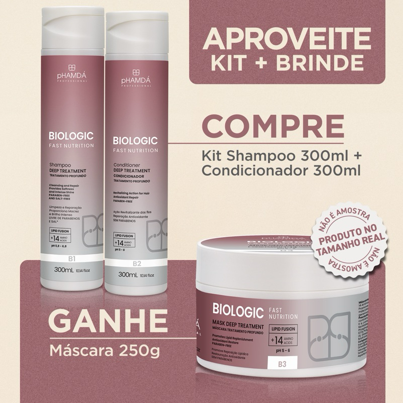 Kit Tratamento Profundo Shampoo 300ml e Condicionador 300ml Biologic Fast Nutrition pHAMDÁ