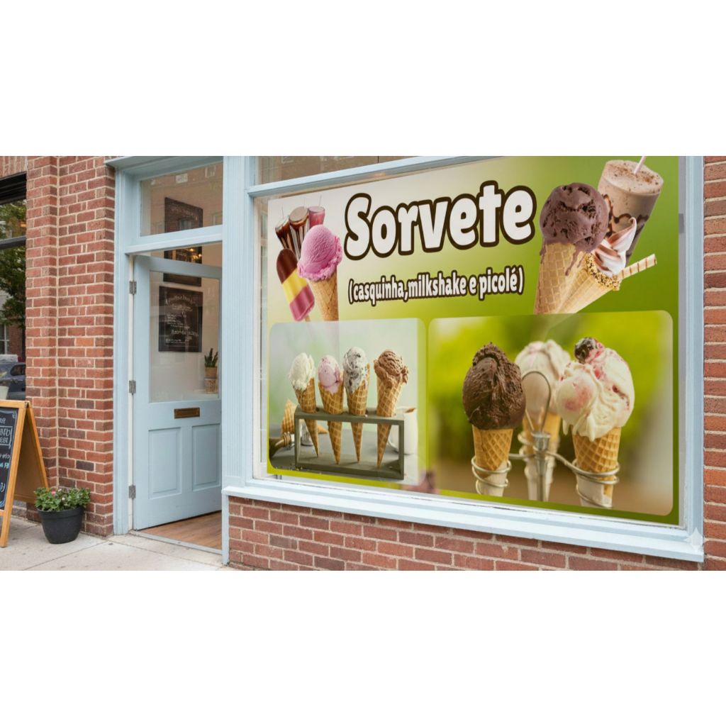 Painel Adesivo 1,5 x 1,0  Sorvete Picolé Casquinha Milkshake Sorveteria Cremoso