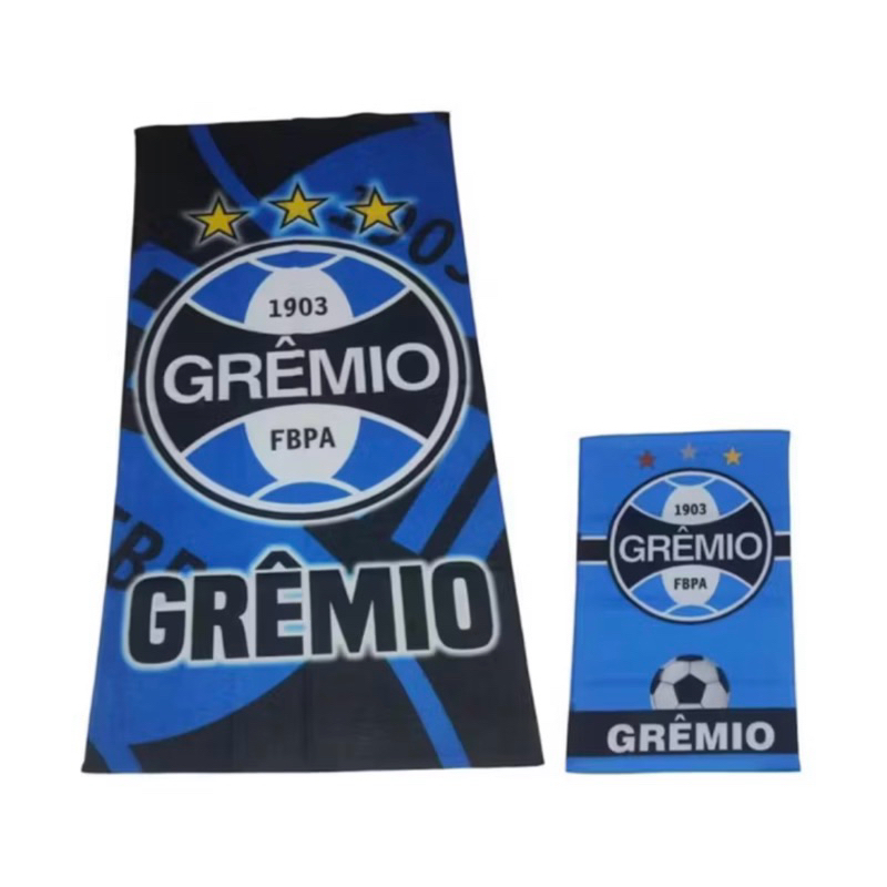 Kit toalha de banho e praia + toalinha de rosto time futebol grêmio