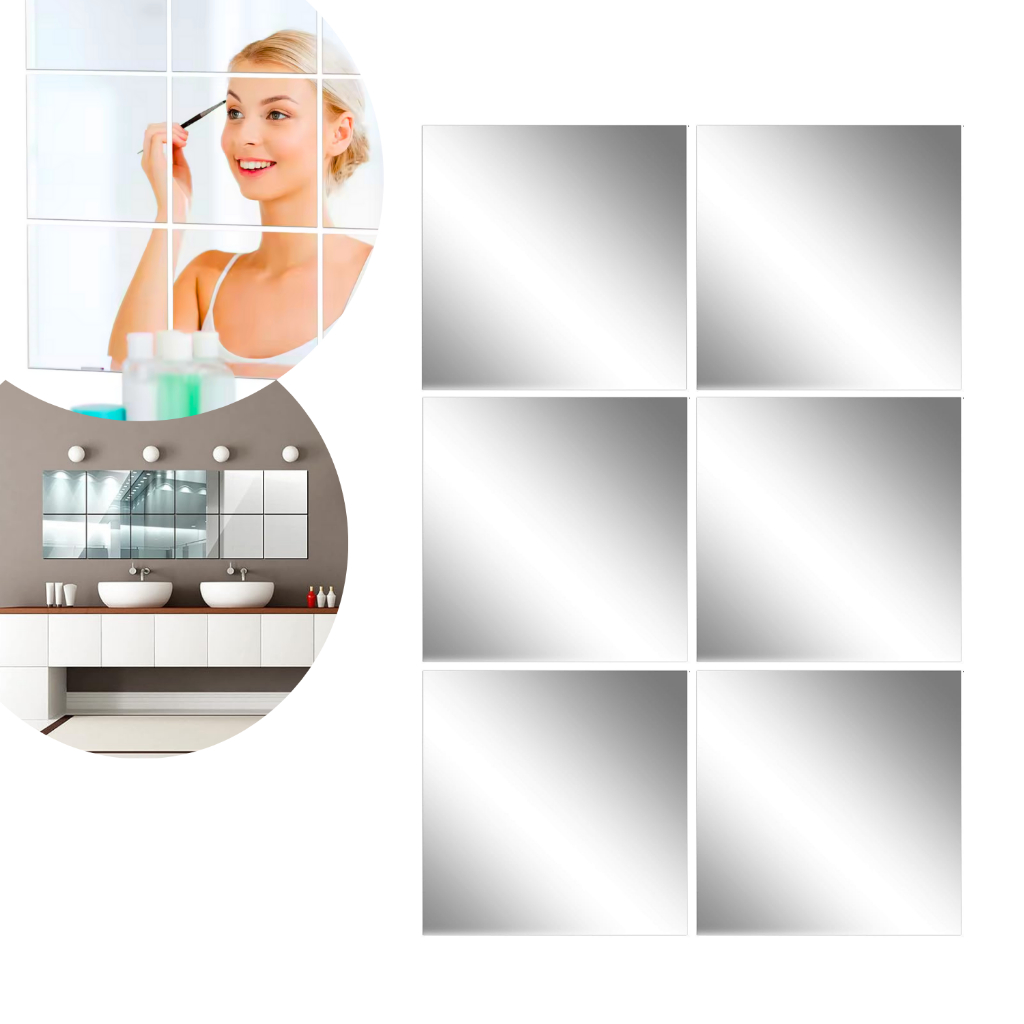 Kit 1/3/6 Espelhos Acrílico Flexível 15x15 Cm Adesivos Decoração Moderna De Paredes Ambientes