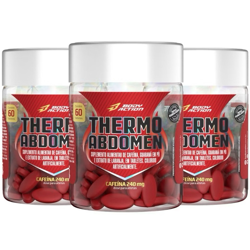 3x Thermo Abdomen Cafeína Laranja Moro Guaraná 180 Comp Bodyaction