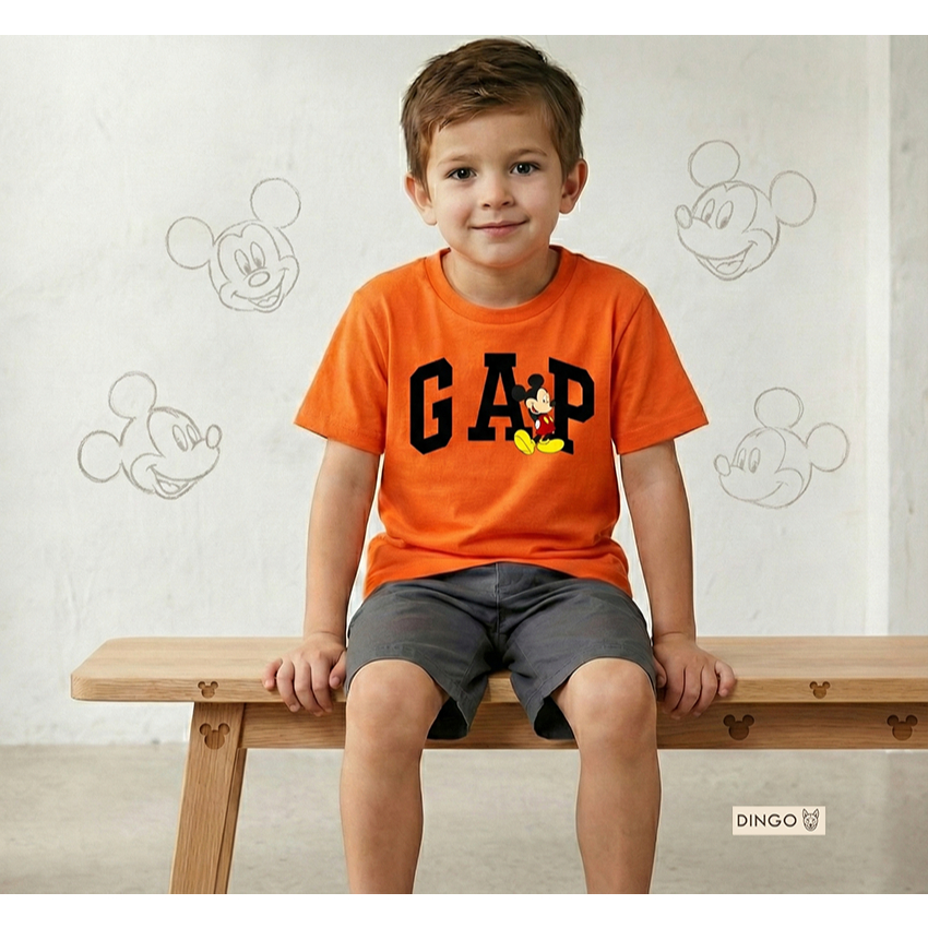 Camiseta Infantil Juvenil Premium • inspiração - GAP Mickey - Novas Cores Exclusivas • 100% Algodão