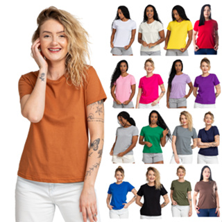 Camiseta Feminina 100% Algodão Lisa Várias Cores em Oferta na Shopee