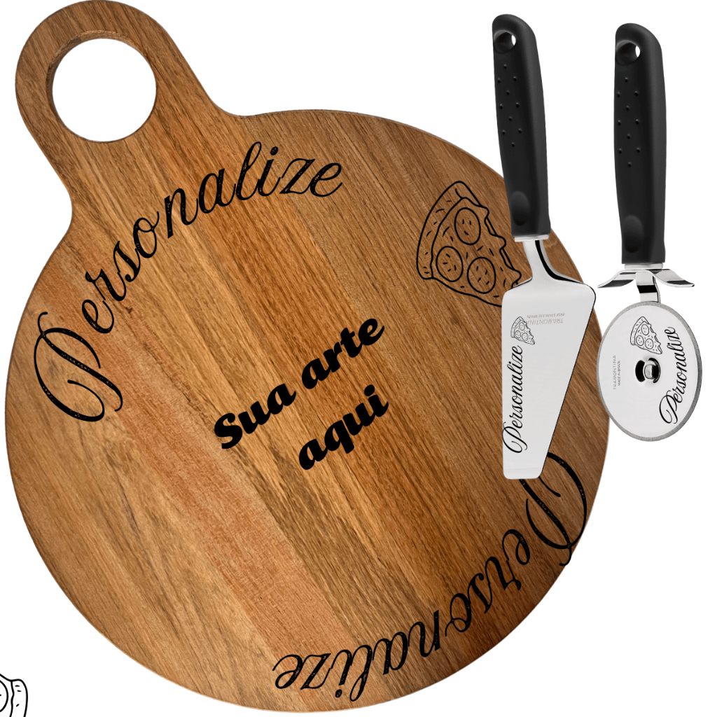 Kit P/ Pizza Completo Tábua Grande C/ Utensílios Tramontina Personalizada Nome