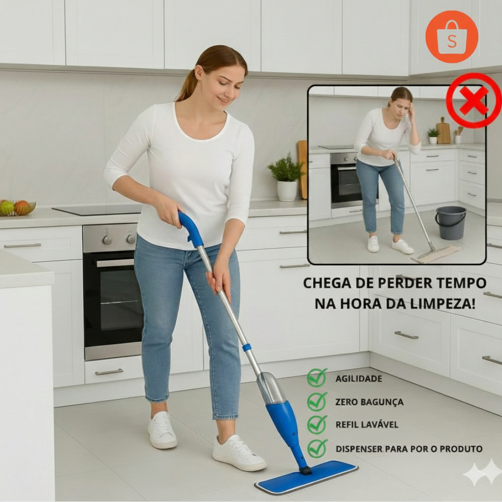 RODO MOP SPRAY COM RESERVÁTORIO 300ML RESISTENTE PRATICO ESFREGÃO GIRA 360º GRAUS SPRAI PASSA PANO