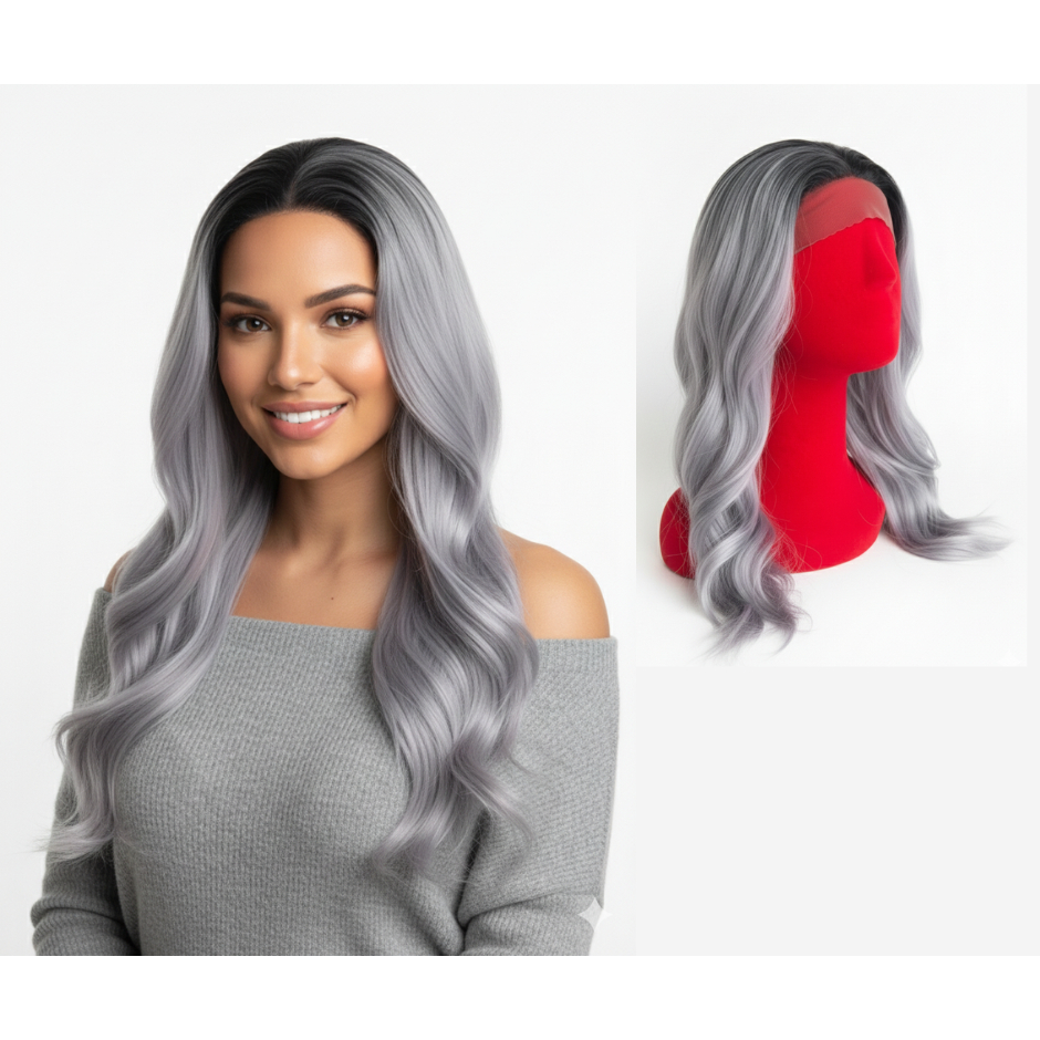 Lace Peruca Longa Cacheada Ondulada Platinada Fibra Orgânica Premium Aspecto Natural + Brinde