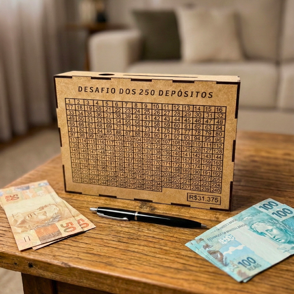 Caixa Cofre Mdf Desafio Financeiro Guardar 5 Mil 10 Mil 250 Depósitos