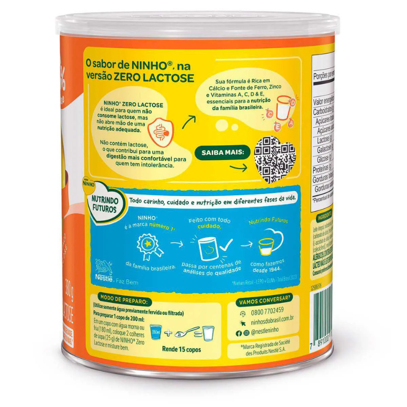 KIT C/2 Composto Lácteo Ninho Forti+ Zero Lactose Nestlé a partir de 1 ano 380g