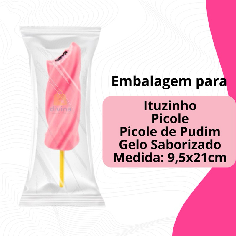 Embalagem BOPP Ituzinho Picole Pipoca Gourmet Geladao Gelo Saborizado Moreninha 9,5x21cm Transparente em Oferta na Shopee