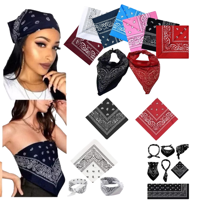 Kit 2/4/6 Bandanas Lenço Estampado 55*55cm Rock Motoqueiros