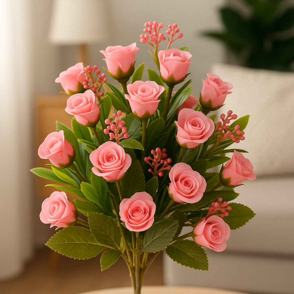 Arranjo Floral Artificial Flores Realista Decoracao C/ Rosas Buque 18 Flores Premium Perfeito em Oferta na Shopee