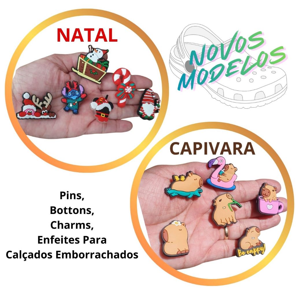 Pins Bottons Charms Enfeites para Calçados Emborrachados. Kit com 6 Itens Variados - Diversos Temas. em Oferta na Shopee