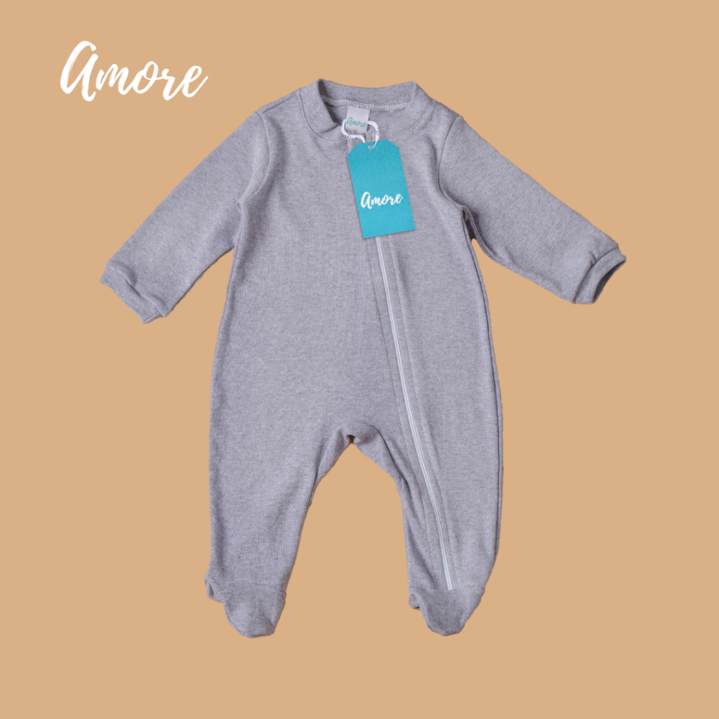 Macacão Amore de Bebê Pezinho Cinza com Zíper 100% Algodão