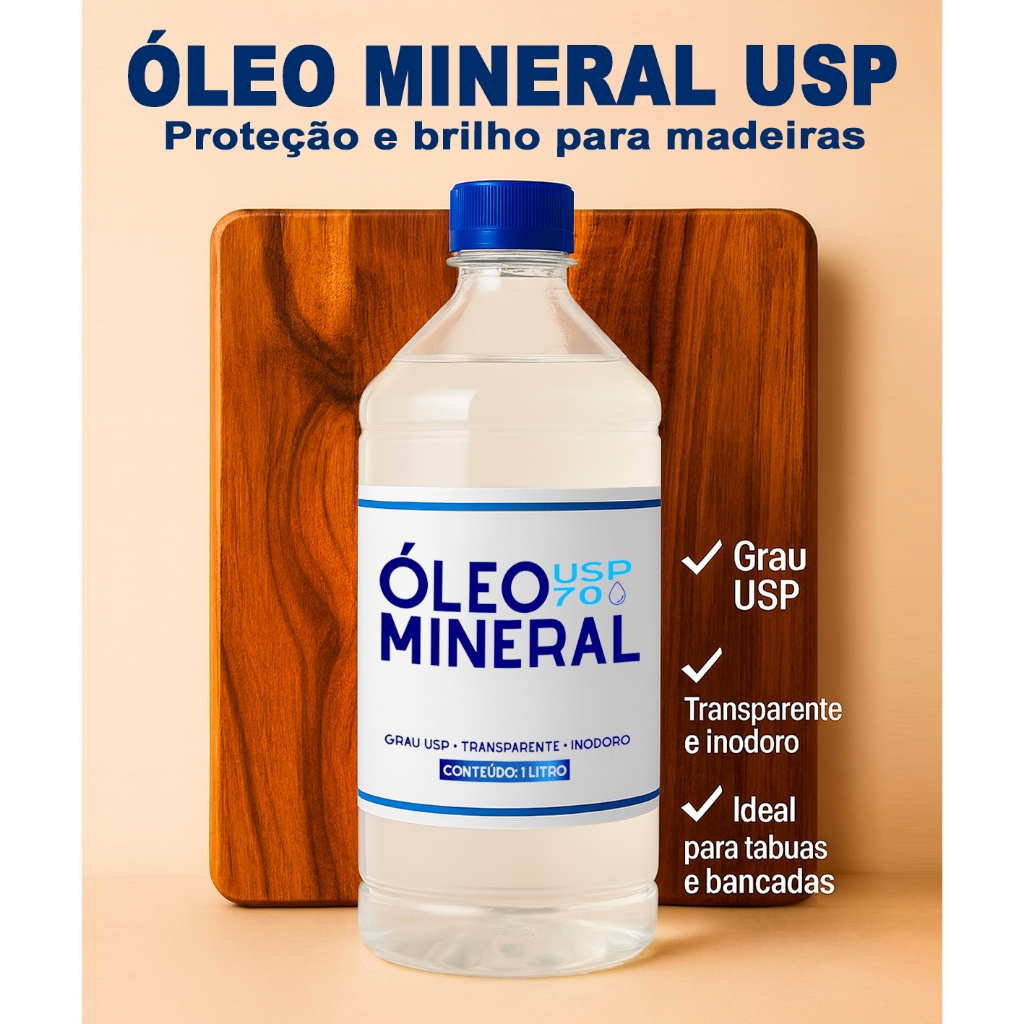 Óleo Mineral para Madeira e Tabuas de Carne Oleo Mineral Usp Grau Cosmético 1 Litro