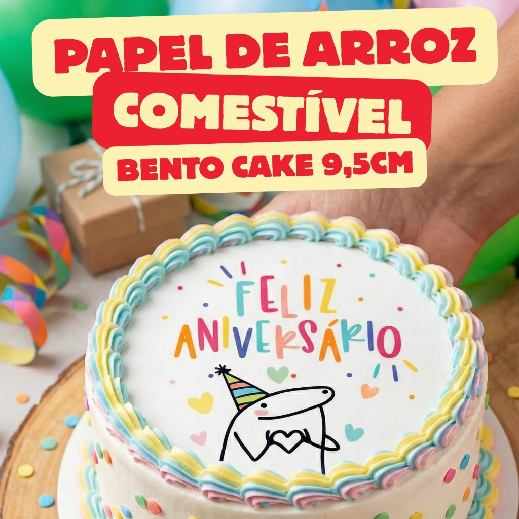 6 Papel De Arroz Aniversário BENTO CAKE BOLO FESTA ANIVERSÁRIO COMESTIVEL BOLINHO Flork  PARABÉNS 9,5CM CONFEITARIA