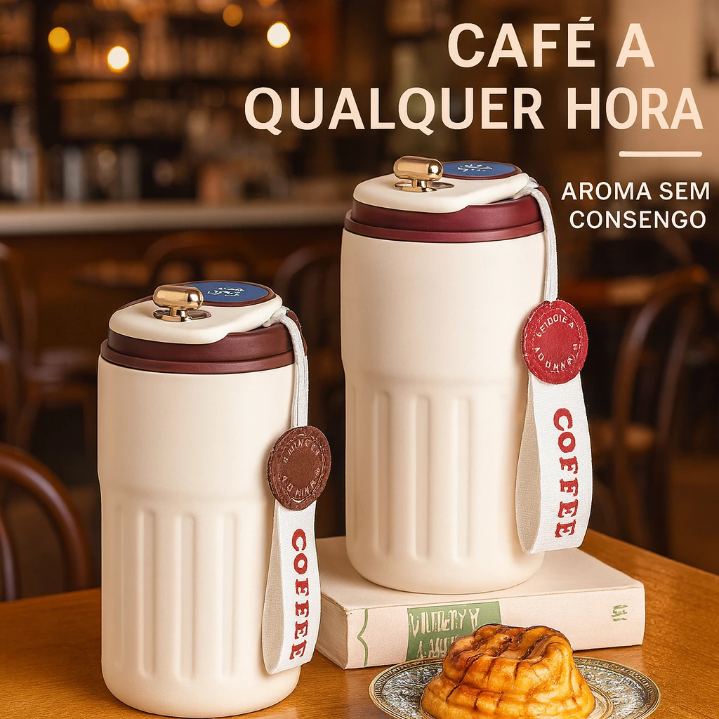 Copo Térmico de Cafe 450 ml Inox com Display Digital Tampa Trava Mantém Bebidas Quentes ou Frias — imagem 1