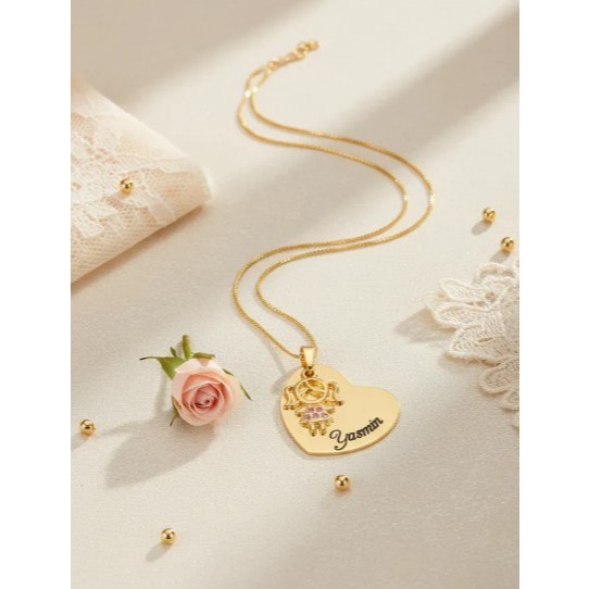 Colar coração filho (a) com nome banhado a ouro 18 k em Oferta na Shopee