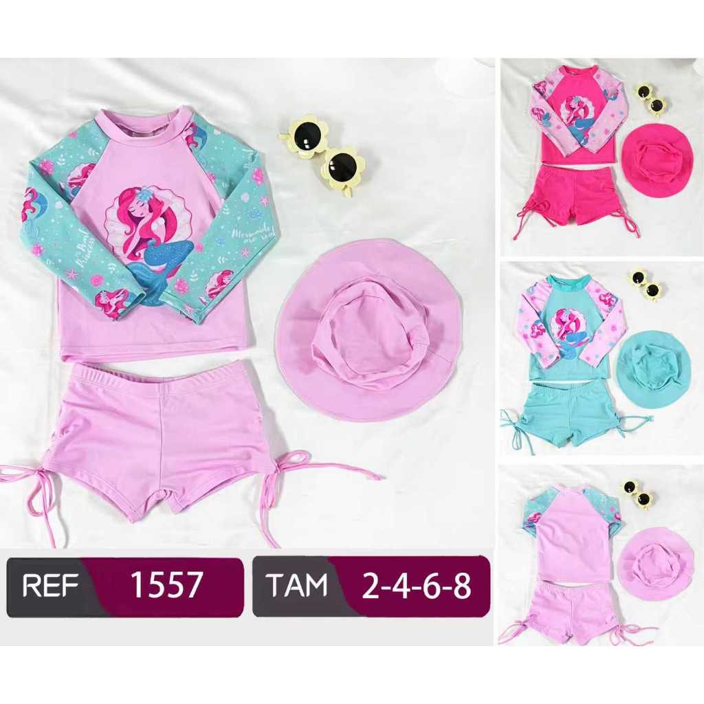 Biquíni Infantil Menina 2 Peças Calçinha Camiseta Proteção Uv50 Biquini Biquine1557