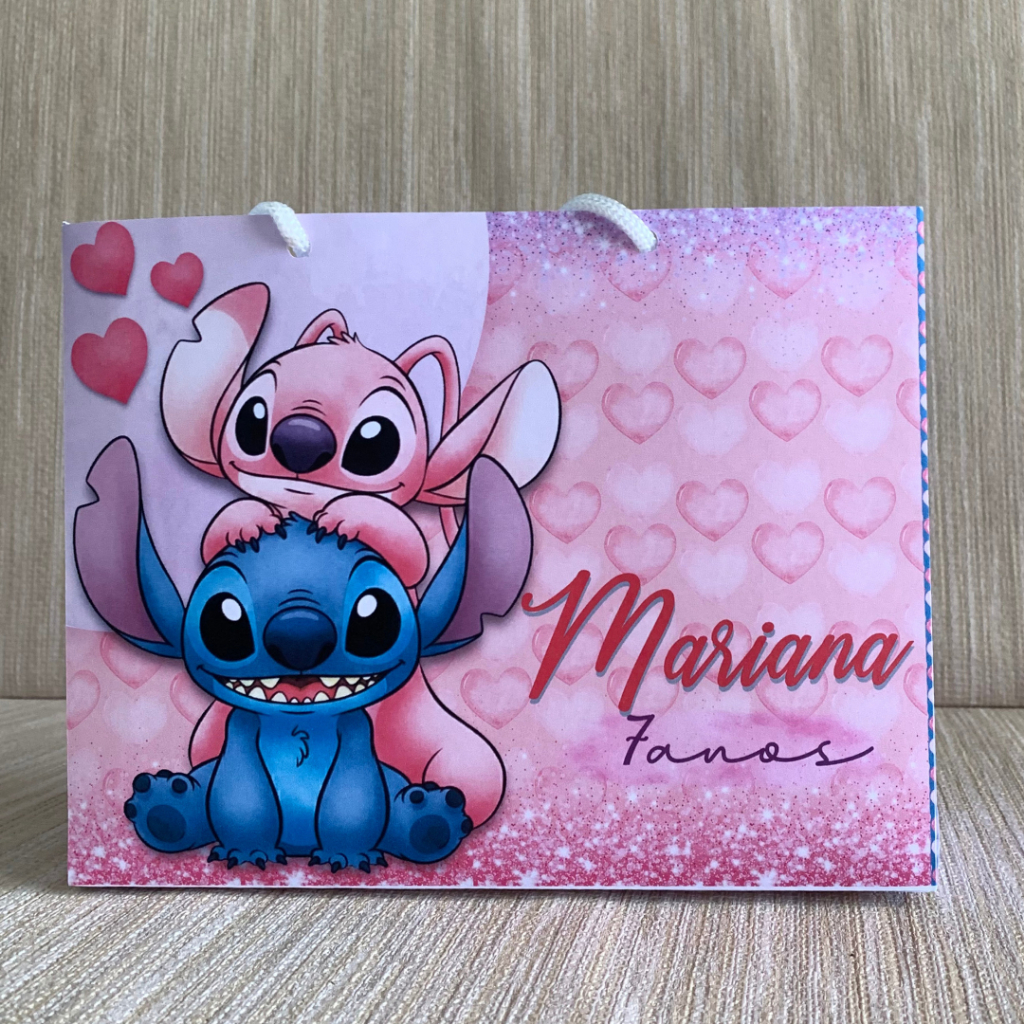SACOLINHA PERSONALIZADA STICH E ANGEL | PEGUE E MONTE | Surpresa | Lembrancinha | Mimos | Aniversário STITCH E ANGEL |