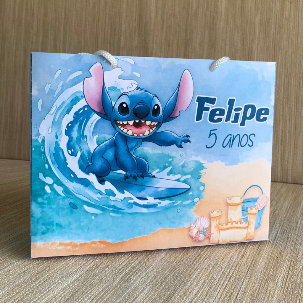 SACOLINHA PERSONALIZADA STICH SURFISTA | PEGUE E MONTE | Surpresa | Lembrancinha | Mimos | Aniversário STITCH SURFISTA