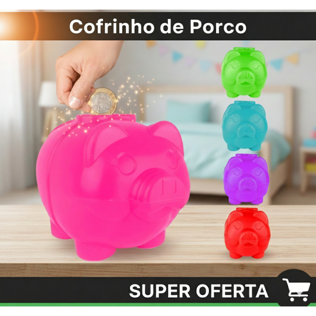 Cofrinho de Plástico Porquinho Cofre Para Guardar Moedas Dinheiro