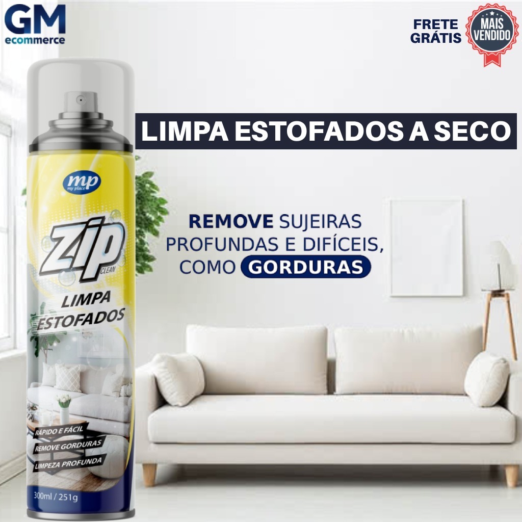 Limpa Estofados Zip Clean 300ml – Espuma Mágica a Seco | Remove Manchas Rápido p/ Sofá e C...