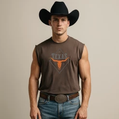 Camiseta Regata Masculina Country com Estampa Texas Estilo Cowboy Rodeio Vaquejada