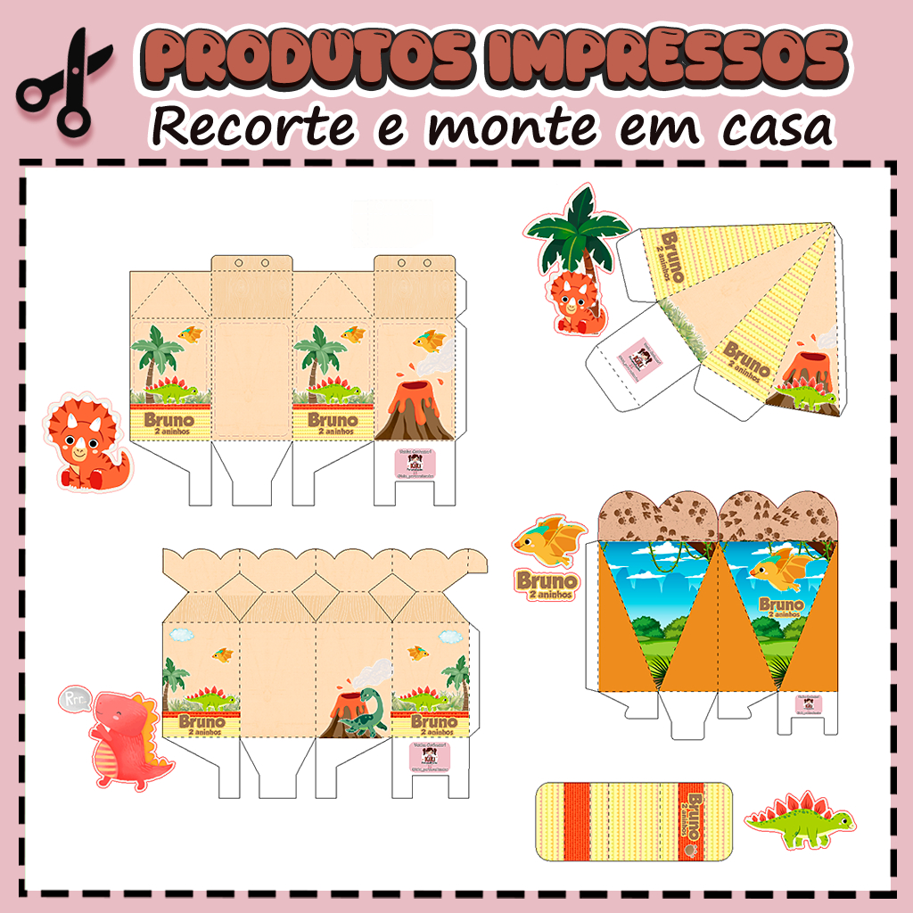 25 Caixinhas Personalizadas Kit festa infantil Tema Dinossauros Aniversário Lembrancinhas
