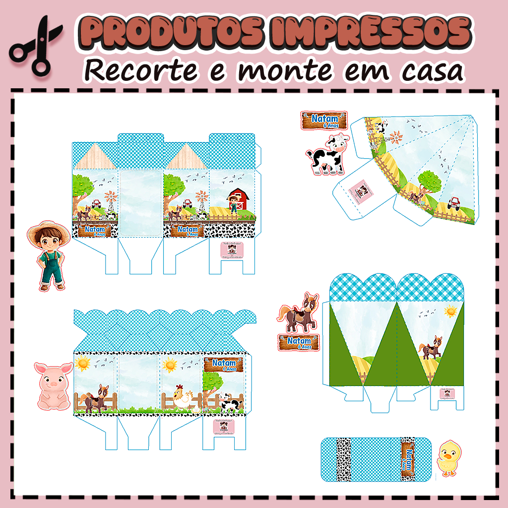 25 Caixinhas Personalizadas Kit festa infantil Tema  Fazendinha Azul Aniversário Lembrancinhas