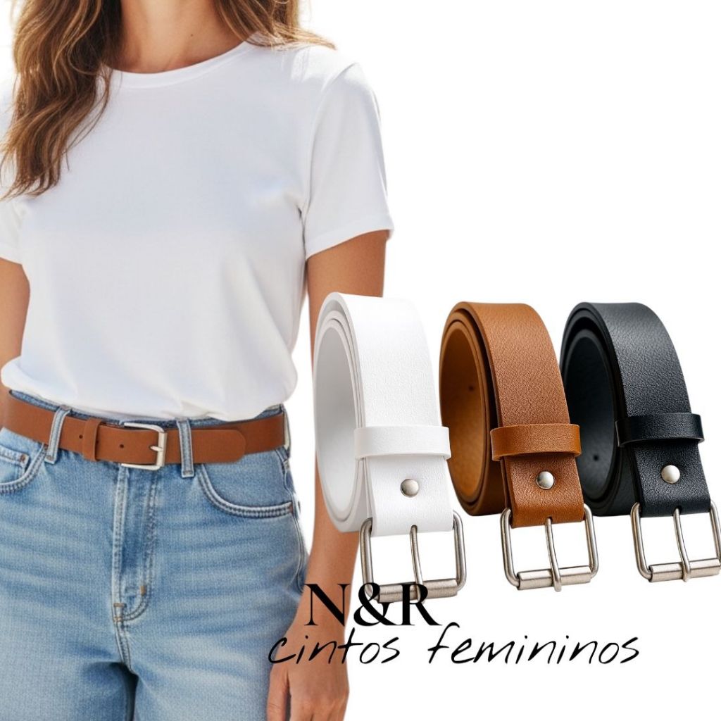 Kit 3 Cintos feminino 3 cm Largos - Fivela Prata da Moda- Bella em Oferta na Shopee