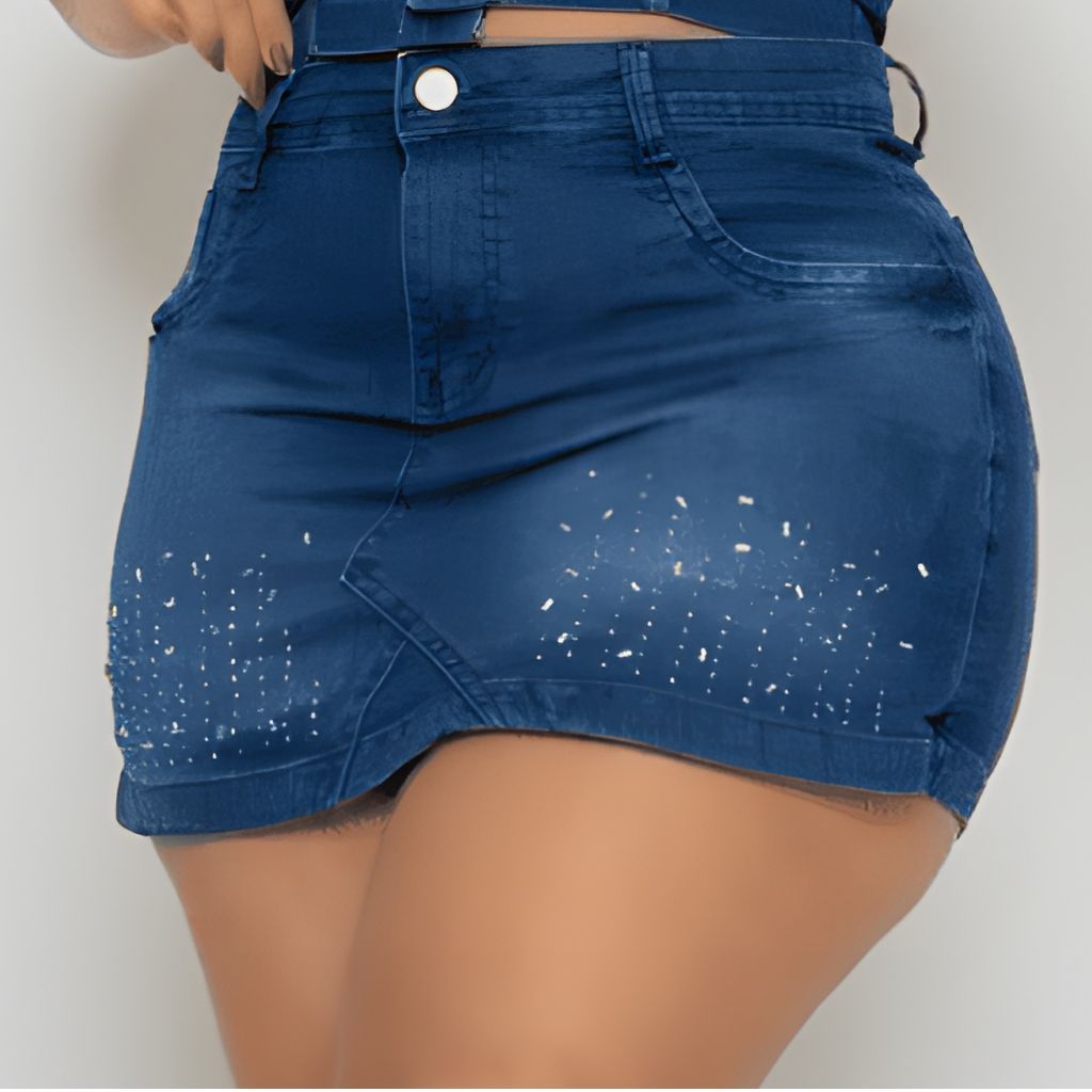 Short saia jeans Feminino Plus size Cintura Alta com Lycra e com brilho do 46 ao 56 em Oferta na Shopee