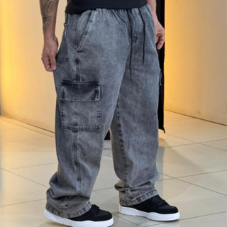 Calça Cargo Jeans masculina feminina 5 bolsos Grafite Marmorizado moda street skate em Oferta na Shopee
