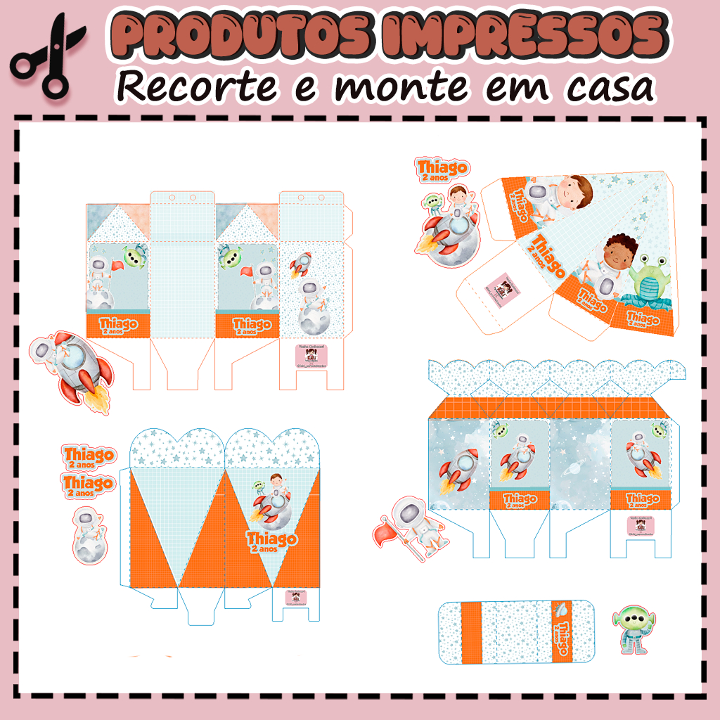 25 Caixinhas Personalizadas Kit festa infantil Tema Astronauta Aniversário Lembrancinhas