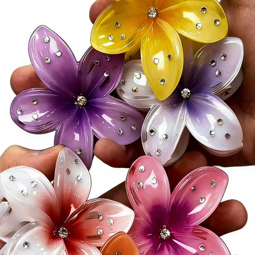 Piranha com Strass em Forma de Flor – Presilha Garra de Cabelo Brilhante Feminina em Oferta na Shopee