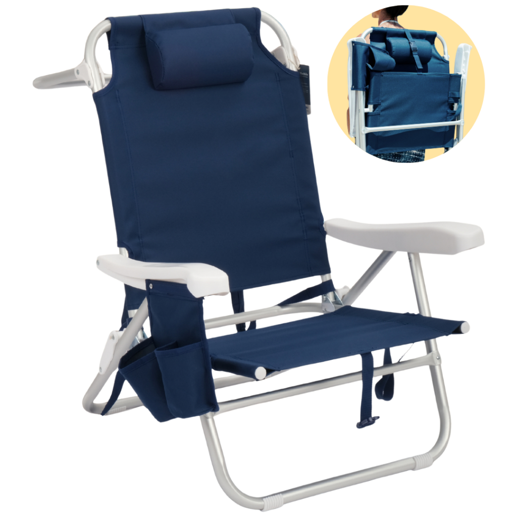 Cadeira de Praia Mochila Dobrável Reclinável Alumínio Portátil Leve 5 Posições Camping NAU