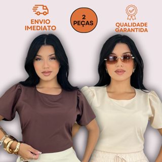 KIT 2 Blusa Social Feminina Manga Bufante Princesa Básica Crepinho Leve Lisa Trabalho em Oferta na Shopee