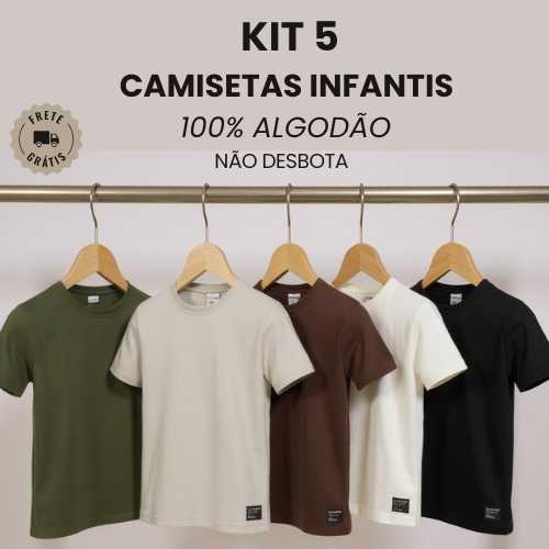 Kit 5 Camiseta Infantil Algodão Premium Mais Vendida Tam 4 ao 16 Dia a Dia