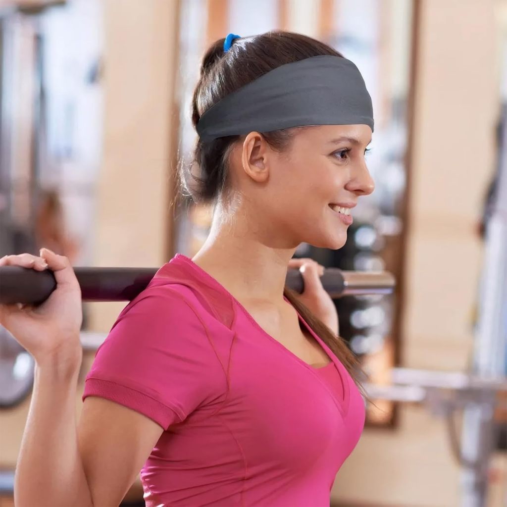 Faixa de cabeça elástica esportiva (cinza) - Faixa de treino que absorve o suor para corrida e academia