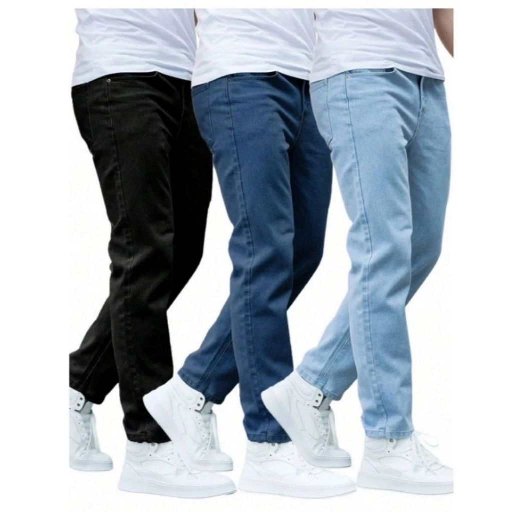 Kit com 3 Calças Jeans Masculina Premium Skinny Corte tradicional Basico com Lycra Lavagem Clara Escura ou Preta