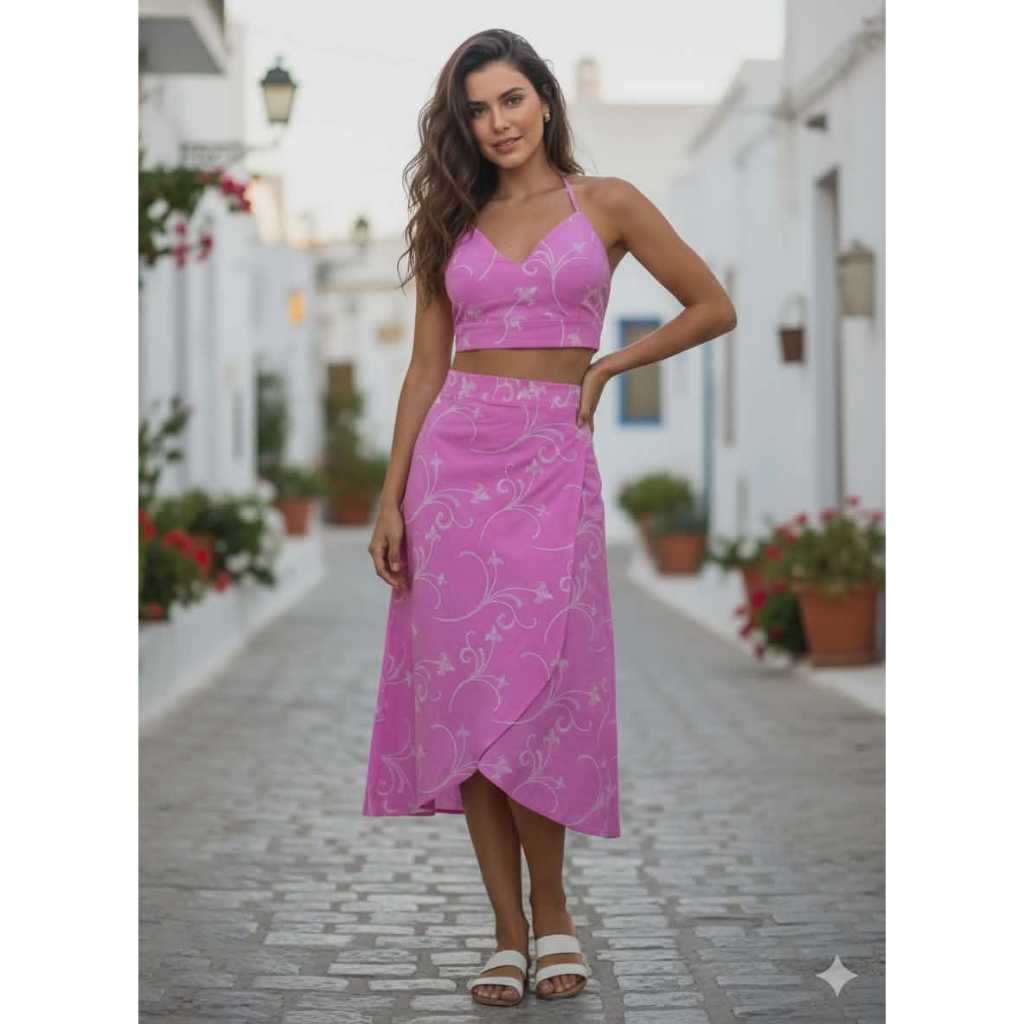 Saia Envelope e Cropped com Amarração nas Costas