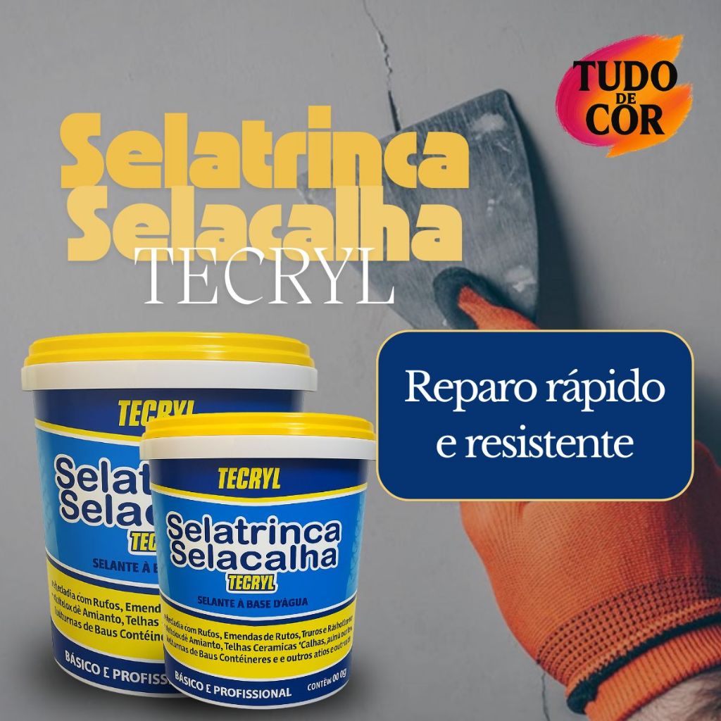 Detalhes do Selatrinca Tecryl 500g Branco, Sela Trinca e Sela Calha, Selante Impermeabilizante Interno e Externo