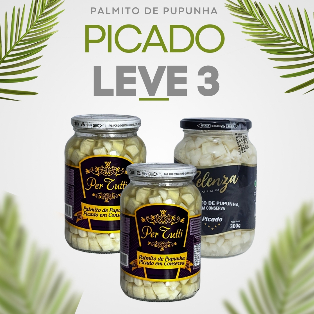 Kit 3 Palmito Pupunha Picado Para Recheios Em Conserva Premium 300g Selenza Premium/Per Tutti