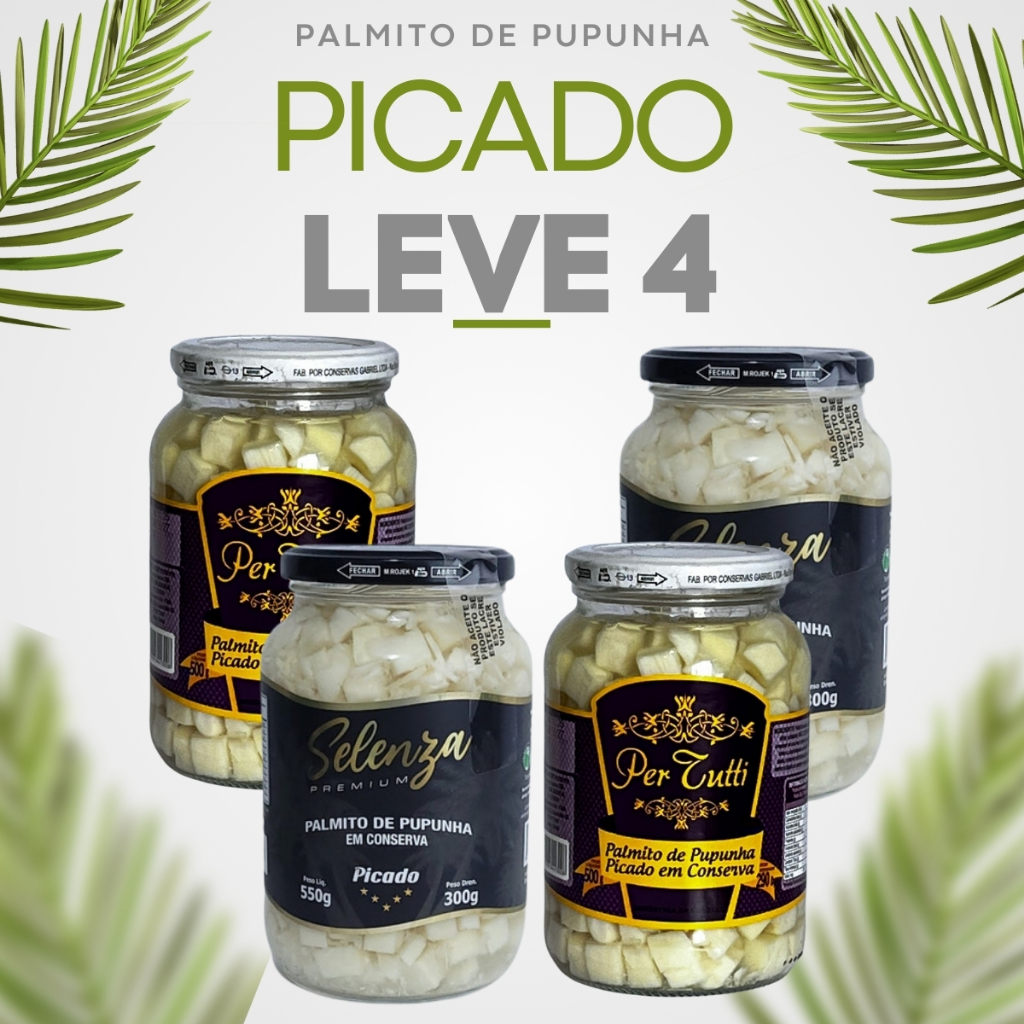Kit 4 Palmito Em Conserva Pupunha Picado Para Recheios Premium 300g Selenza premium/Per Tutti