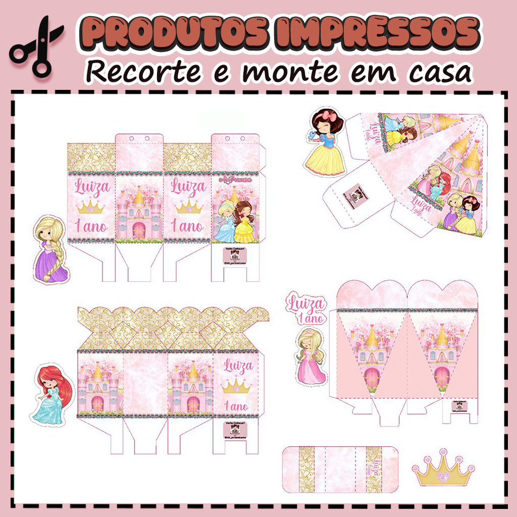 25 Caixinhas Personalizadas Kit festa infantil Tema Princesas  Aniversário Lembrancinhas