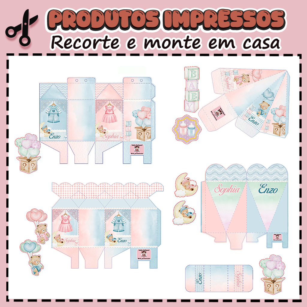 25 Caixinhas Personalizadas Kit festa infantil Tema Chá Revelação  Aniversário Lembrancinhas