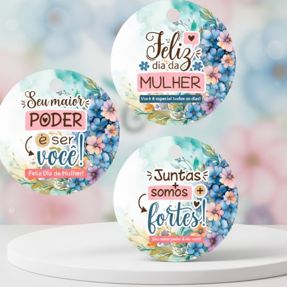 Tag c/ furo para Dia das Mulheres Redonda 4cm / mimos, presentes e lembrancinhas de dia das mulheres em Oferta na Shopee